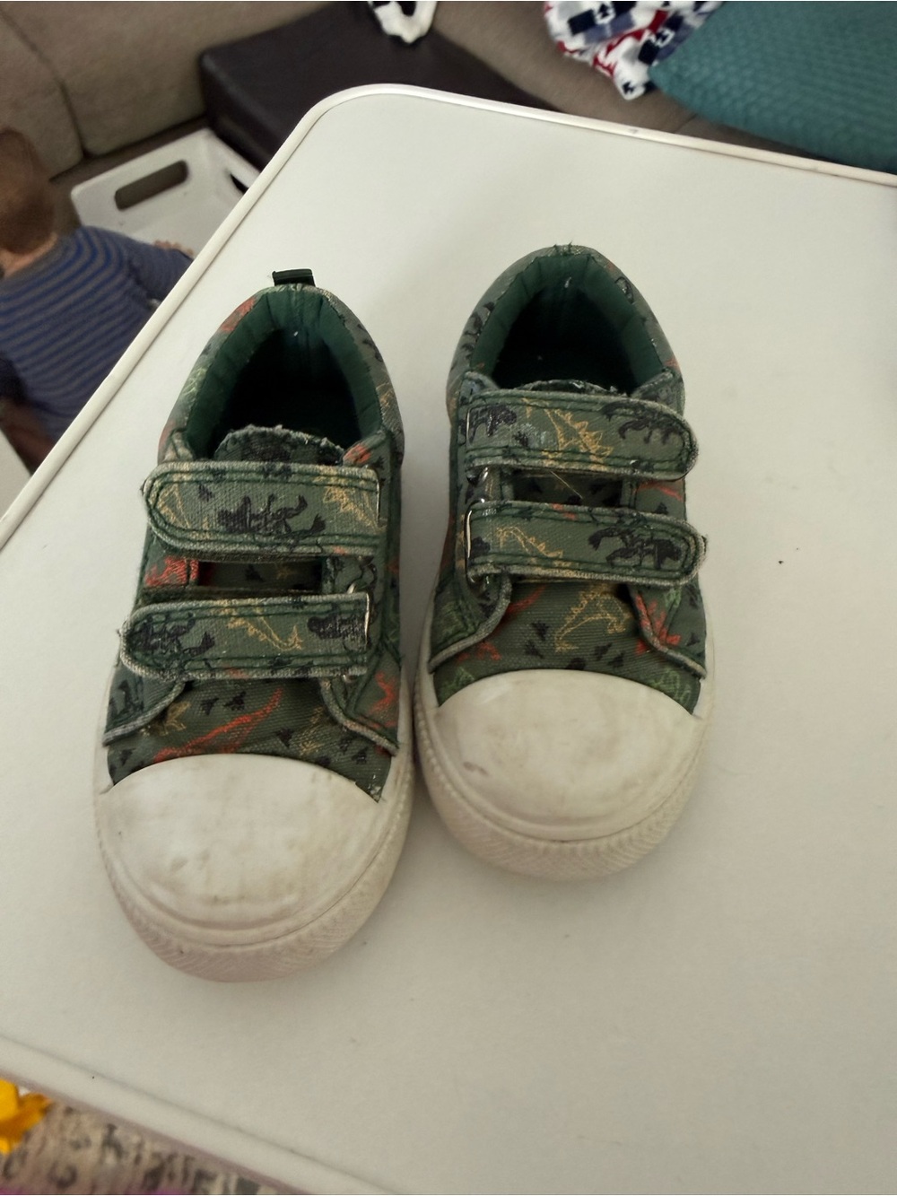 Kids Green Dino Print Velcro Sneakers